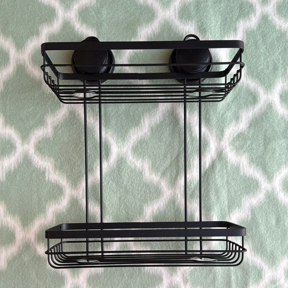 Double Tier Black Metal Organizer with suction cups - matte black
